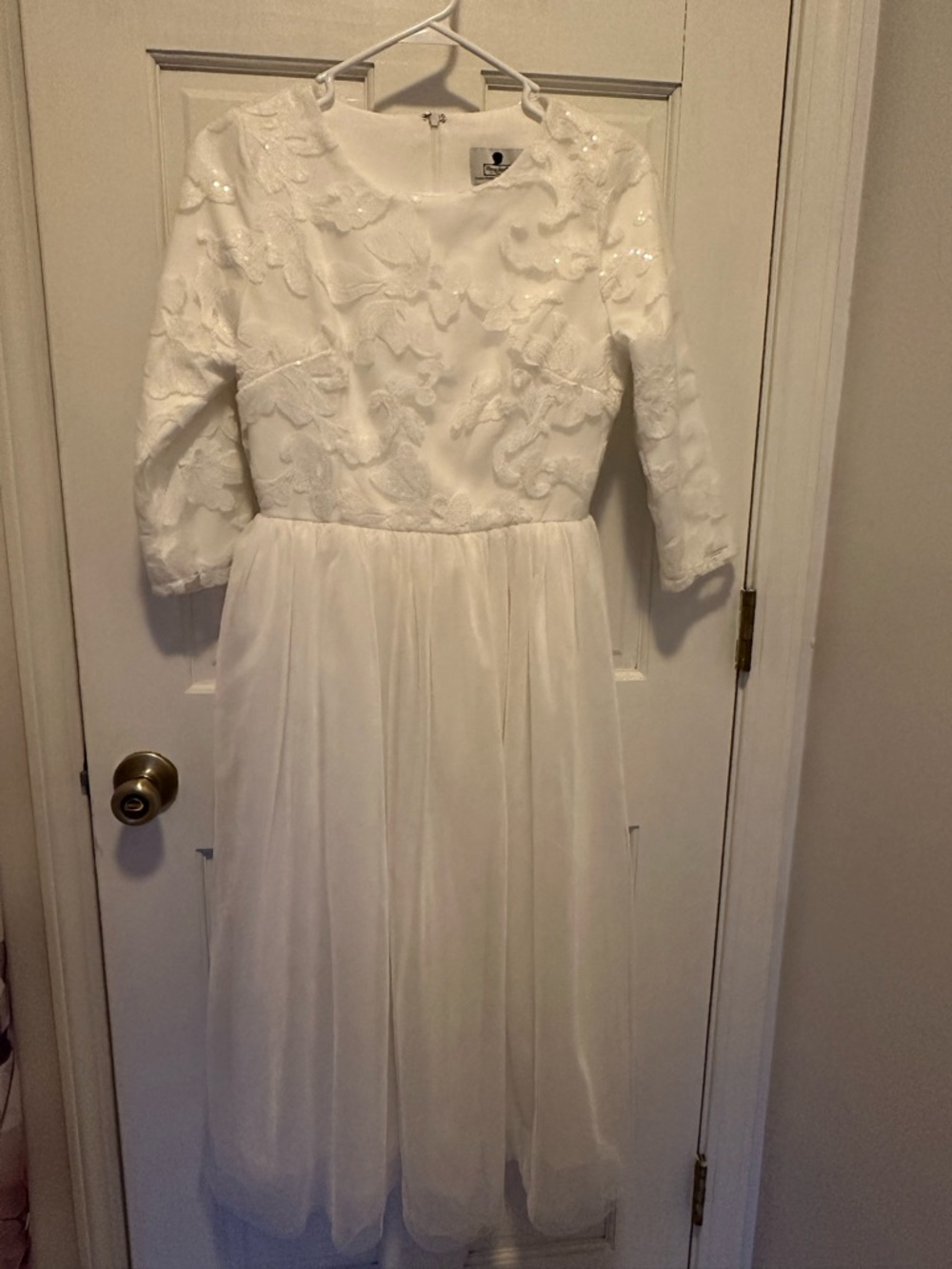 Dainty Jewells White Lace Bodice Chiffon Wedding Dress